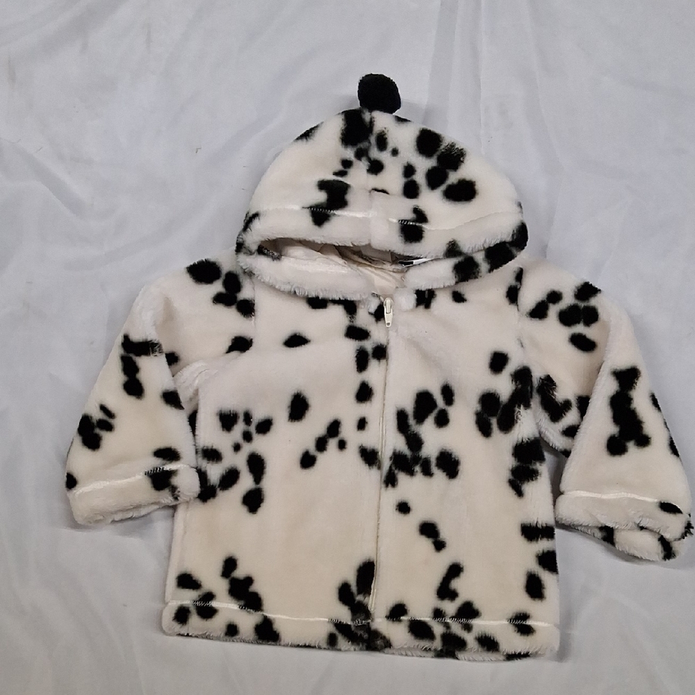 Kids Cozy Black and White Polka Dot Hooded Jacket Sz 2T